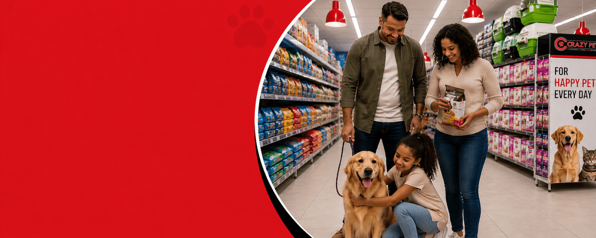 Crazy Pets — happy South African family with their golden retriever inside a Crazy Pets store